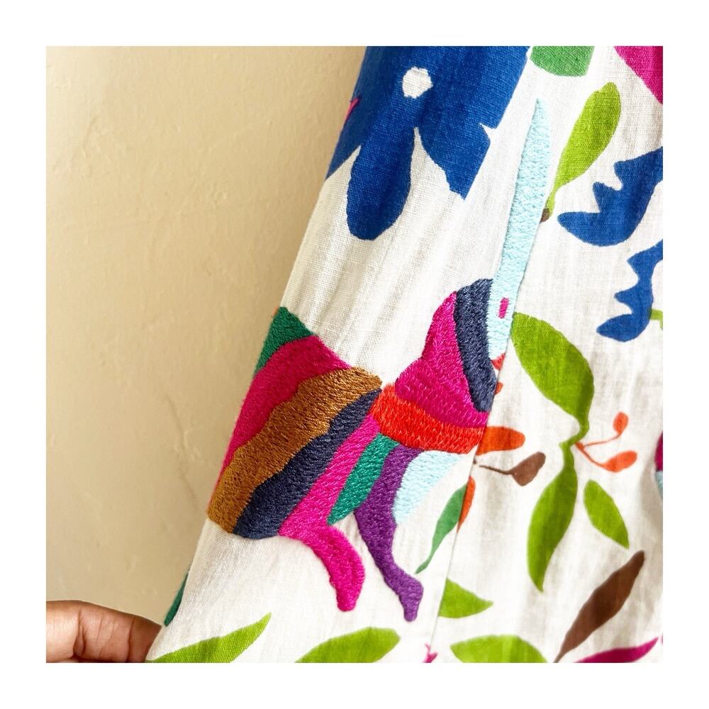 Vanessa Virginia Anthropologie Folk Art Dress Embroidered Floral Animals Size 0 - Picture 5 of 16